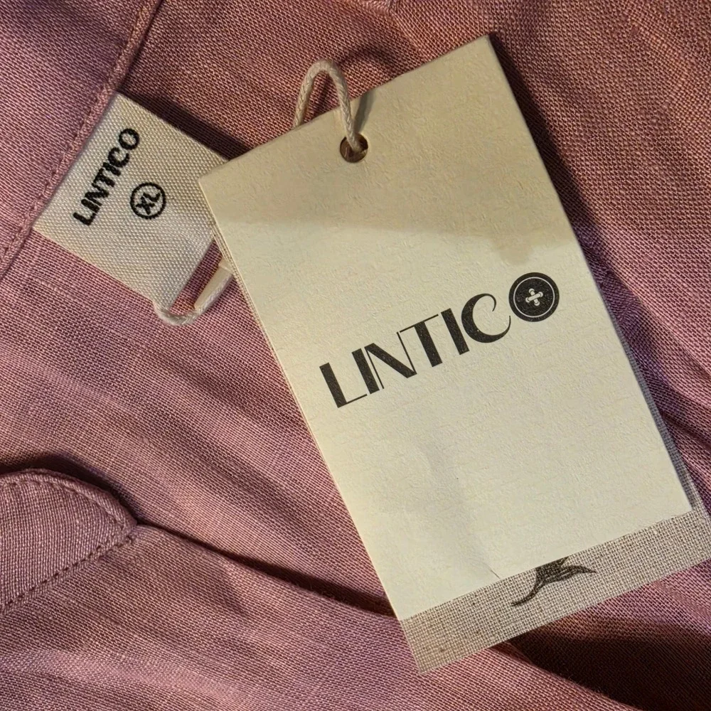 NEW Lintico Joanna Pink 100% Linen Tunic Top XL Split V-Neck 3/4 Sleeve Blouse - Picture 5 of 6